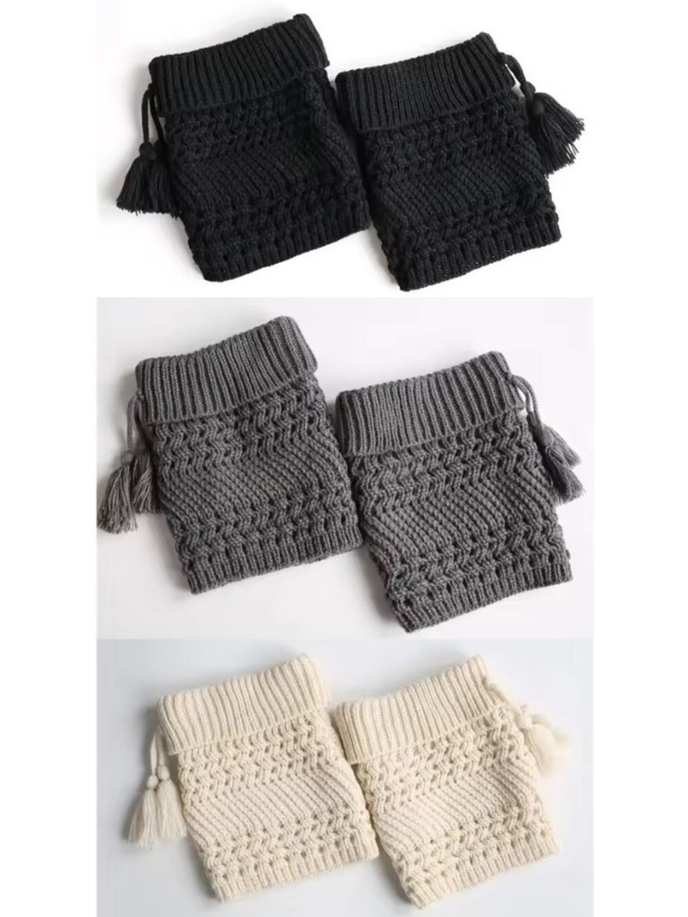 3-Pack Women's Tassel Crochet Knit Boot Cuffs Pom Pom Topper Winter Socks